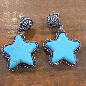 Fashion Jewelry Turquoise Star Dangle Earrings - Blue and Silver